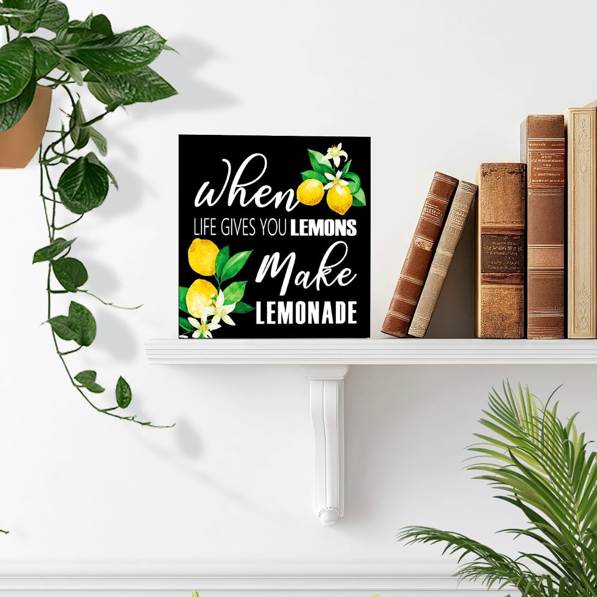 Lemons Kitchen Decor Sign For Countertops, When Life Gives You Lemons Make Lemonade Sign, Small Lemon Theme Yellow Kitchen Decor Accessories For Desk Shelf, Lemonade Bar Signs V517