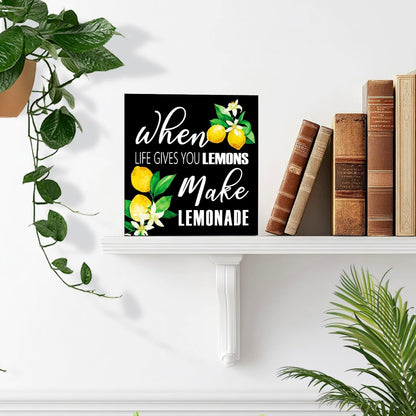 Lemons Kitchen Decor Sign For Countertops, When Life Gives You Lemons Make Lemonade Sign, Small Lemon Theme Yellow Kitchen Decor Accessories For Desk Shelf, Lemonade Bar Signs V517