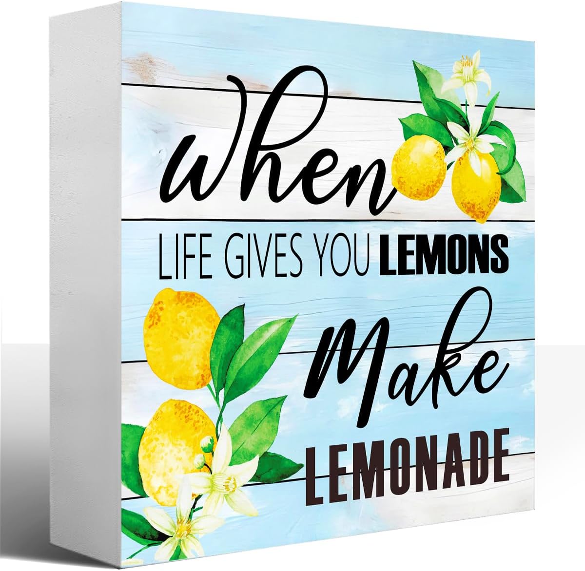 Lemons Kitchen Decor Sign For Countertops, When Life Gives You Lemons Make Lemonade Sign, Small Lemon Theme Yellow Kitchen Decor Accessories For Desk Shelf, Lemonade Bar Signs V517