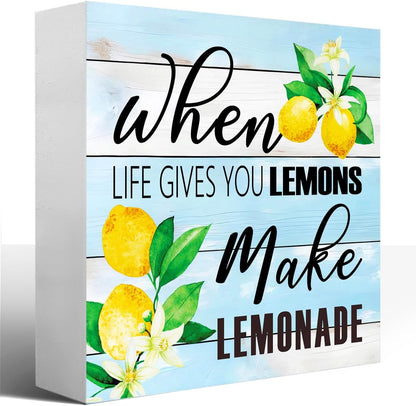 Lemons Kitchen Decor Sign For Countertops, When Life Gives You Lemons Make Lemonade Sign, Small Lemon Theme Yellow Kitchen Decor Accessories For Desk Shelf, Lemonade Bar Signs V517