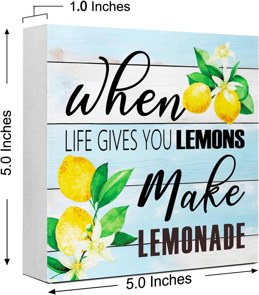 Lemons Kitchen Decor Sign For Countertops, When Life Gives You Lemons Make Lemonade Sign, Small Lemon Theme Yellow Kitchen Decor Accessories For Desk Shelf, Lemonade Bar Signs V517