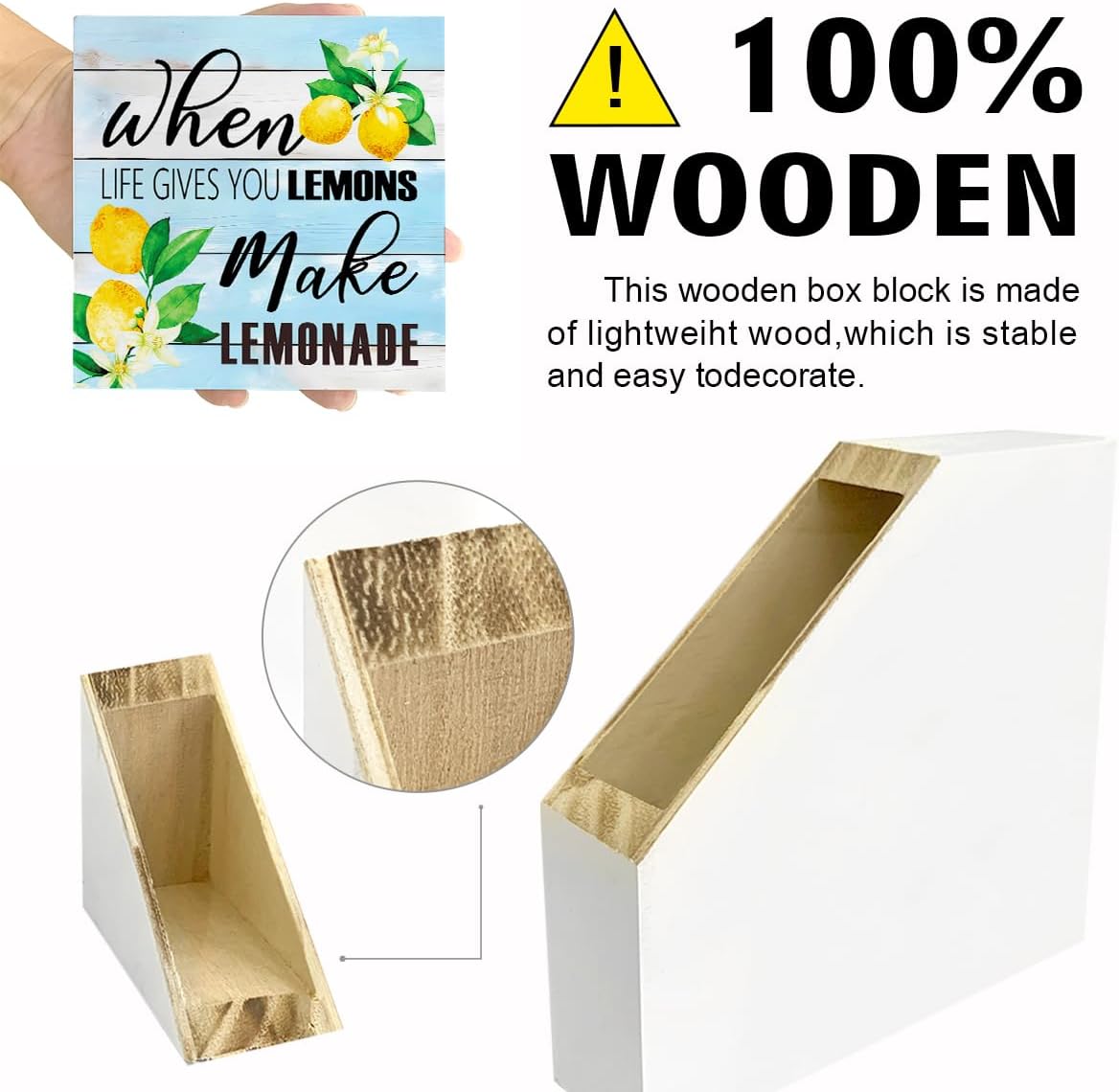 Lemons Kitchen Decor Sign For Countertops, When Life Gives You Lemons Make Lemonade Sign, Small Lemon Theme Yellow Kitchen Decor Accessories For Desk Shelf, Lemonade Bar Signs V517