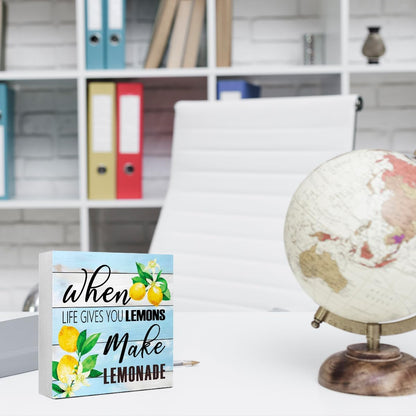 Lemons Kitchen Decor Sign For Countertops, When Life Gives You Lemons Make Lemonade Sign, Small Lemon Theme Yellow Kitchen Decor Accessories For Desk Shelf, Lemonade Bar Signs V517