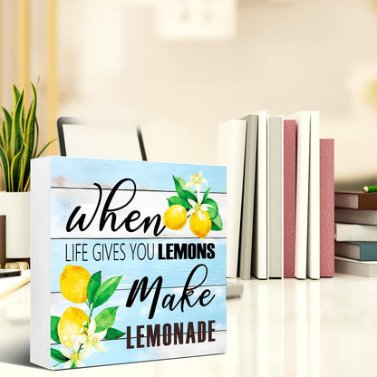 Lemons Kitchen Decor Sign For Countertops, When Life Gives You Lemons Make Lemonade Sign, Small Lemon Theme Yellow Kitchen Decor Accessories For Desk Shelf, Lemonade Bar Signs V517