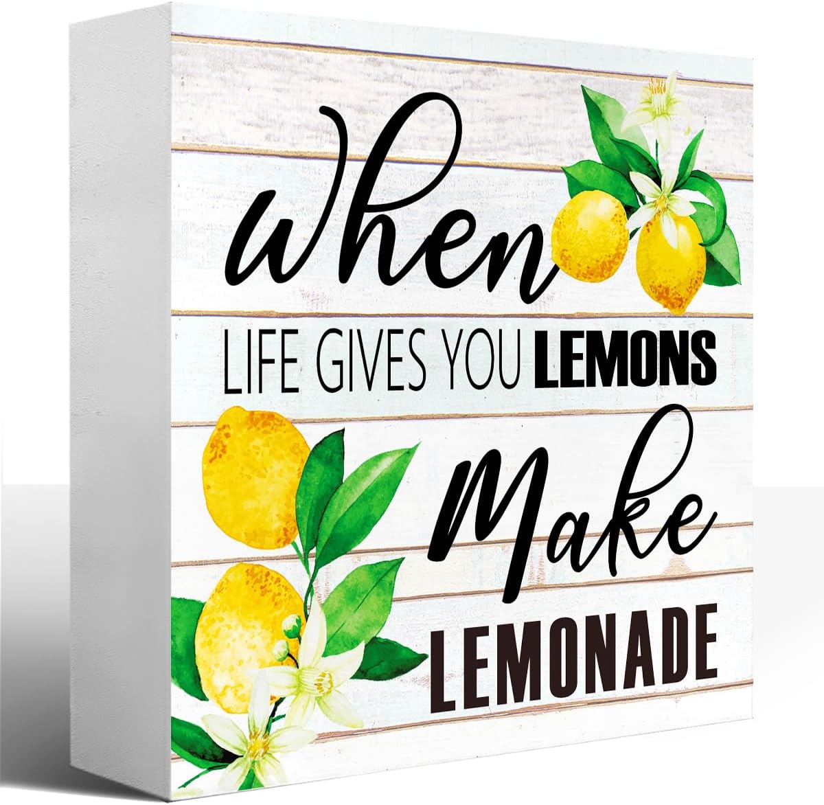 Lemons Kitchen Decor Sign For Countertops, When Life Gives You Lemons Make Lemonade Sign, Small Lemon Theme Yellow Kitchen Decor Accessories For Desk Shelf, Lemonade Bar Signs V517