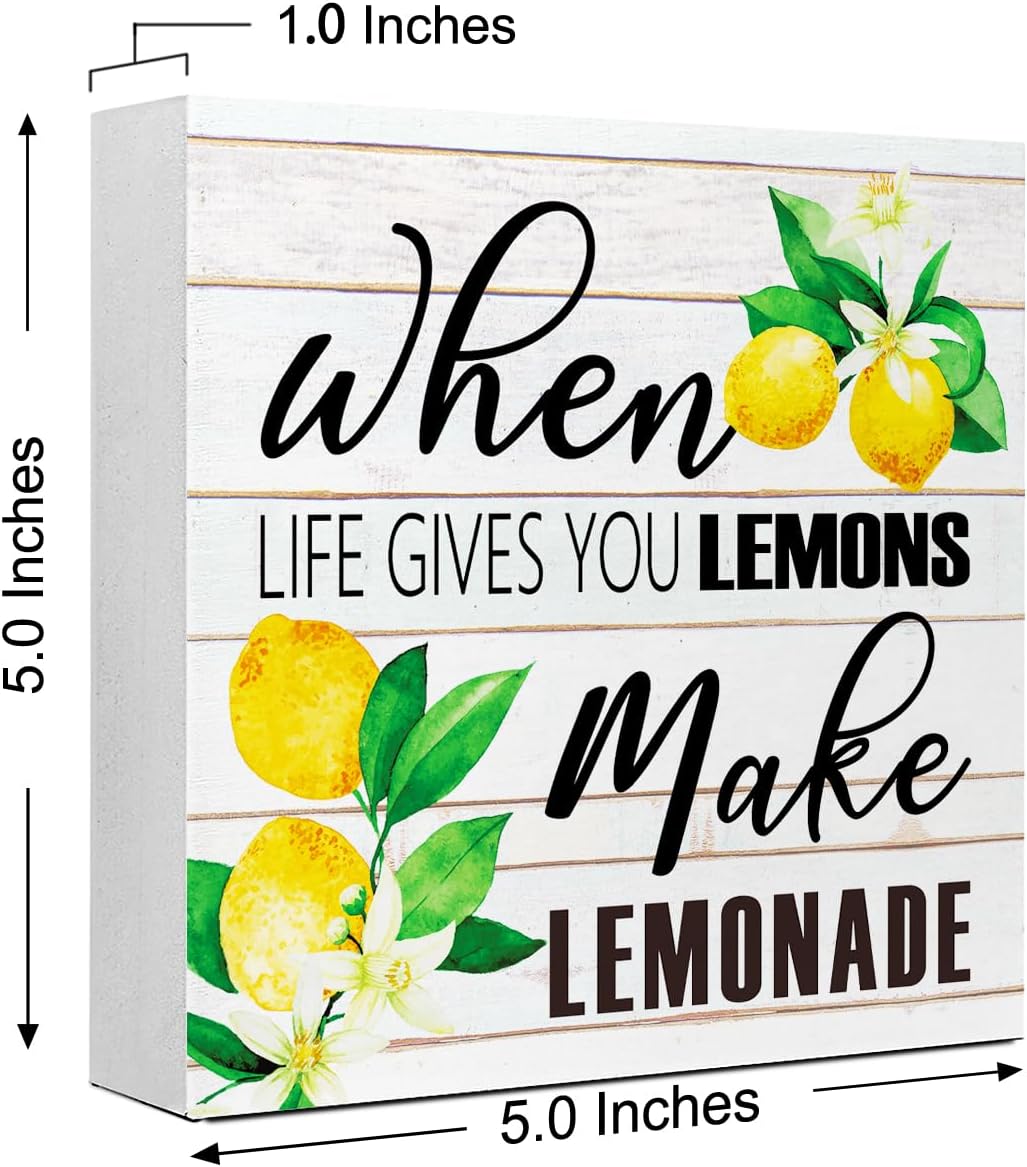 Lemons Kitchen Decor Sign For Countertops, When Life Gives You Lemons Make Lemonade Sign, Small Lemon Theme Yellow Kitchen Decor Accessories For Desk Shelf, Lemonade Bar Signs V517