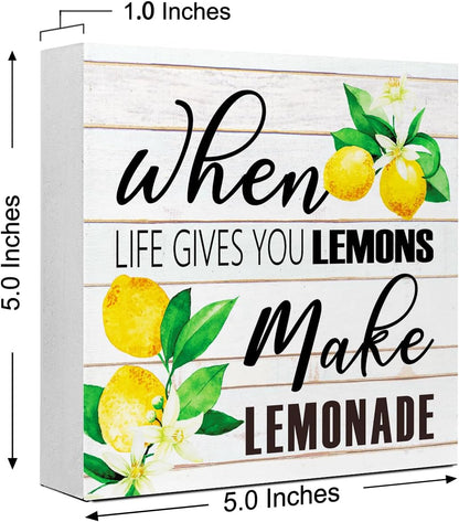 Lemons Kitchen Decor Sign For Countertops, When Life Gives You Lemons Make Lemonade Sign, Small Lemon Theme Yellow Kitchen Decor Accessories For Desk Shelf, Lemonade Bar Signs V517