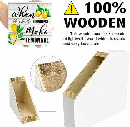 Lemons Kitchen Decor Sign For Countertops, When Life Gives You Lemons Make Lemonade Sign, Small Lemon Theme Yellow Kitchen Decor Accessories For Desk Shelf, Lemonade Bar Signs V517
