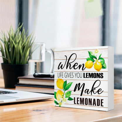 Lemons Kitchen Decor Sign For Countertops, When Life Gives You Lemons Make Lemonade Sign, Small Lemon Theme Yellow Kitchen Decor Accessories For Desk Shelf, Lemonade Bar Signs V517