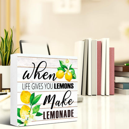 Lemons Kitchen Decor Sign For Countertops, When Life Gives You Lemons Make Lemonade Sign, Small Lemon Theme Yellow Kitchen Decor Accessories For Desk Shelf, Lemonade Bar Signs V517