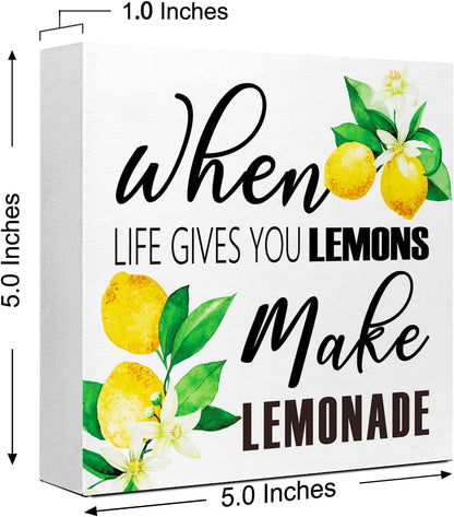 Lemons Kitchen Decor Sign For Countertops, When Life Gives You Lemons Make Lemonade Sign, Small Lemon Theme Yellow Kitchen Decor Accessories For Desk Shelf, Lemonade Bar Signs V517