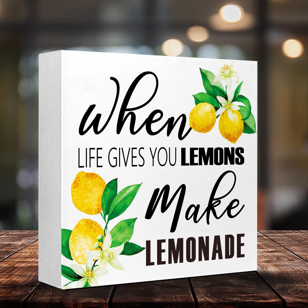 Lemons Kitchen Decor Sign For Countertops, When Life Gives You Lemons Make Lemonade Sign, Small Lemon Theme Yellow Kitchen Decor Accessories For Desk Shelf, Lemonade Bar Signs V517