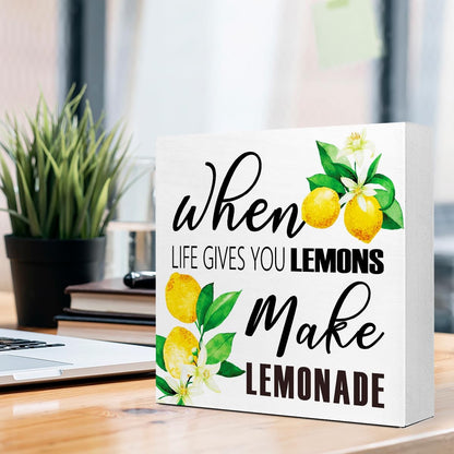 Lemons Kitchen Decor Sign For Countertops, When Life Gives You Lemons Make Lemonade Sign, Small Lemon Theme Yellow Kitchen Decor Accessories For Desk Shelf, Lemonade Bar Signs V517