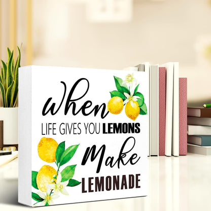 Lemons Kitchen Decor Sign For Countertops, When Life Gives You Lemons Make Lemonade Sign, Small Lemon Theme Yellow Kitchen Decor Accessories For Desk Shelf, Lemonade Bar Signs V517