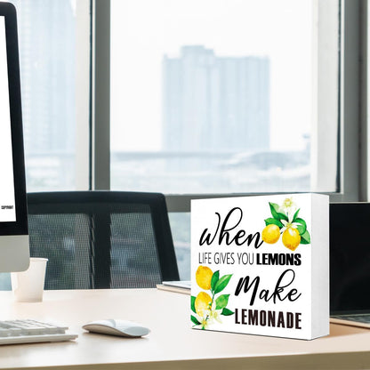 Lemons Kitchen Decor Sign For Countertops, When Life Gives You Lemons Make Lemonade Sign, Small Lemon Theme Yellow Kitchen Decor Accessories For Desk Shelf, Lemonade Bar Signs V517