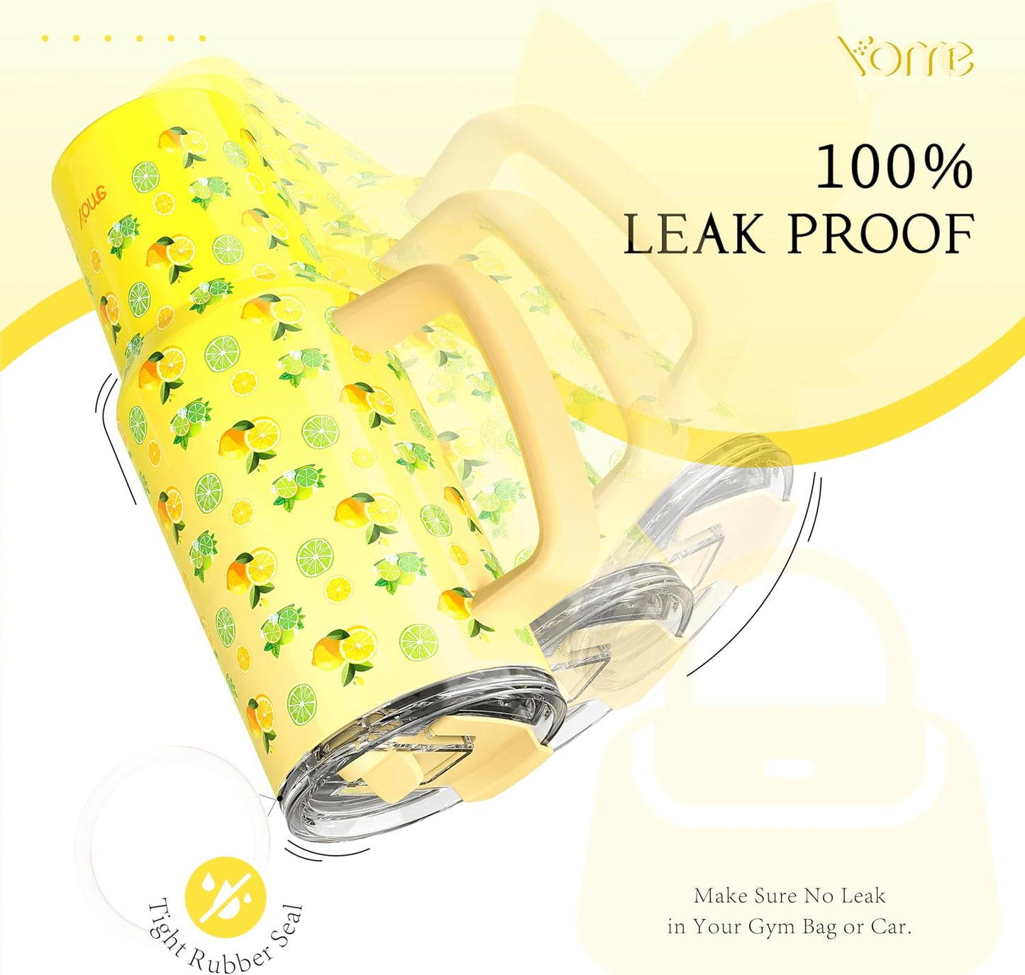 YOME 40 oz Lemon Yellow Tumbler with Handle and Flip Straw for Women | Stainless Steel Insulated Water Bottle | Keeps Drinks Cold | Dishwasher Safe | Cupholder Friendly | Gift Gym Travel Yoga