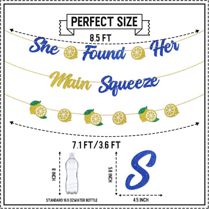 DUOMIMI She Found Her Main Squeeze Banner Lemon Theme Bridal Shower Bride to Be Wedding Engagement Bachelorette Party Supplies Gold Blue Glitter