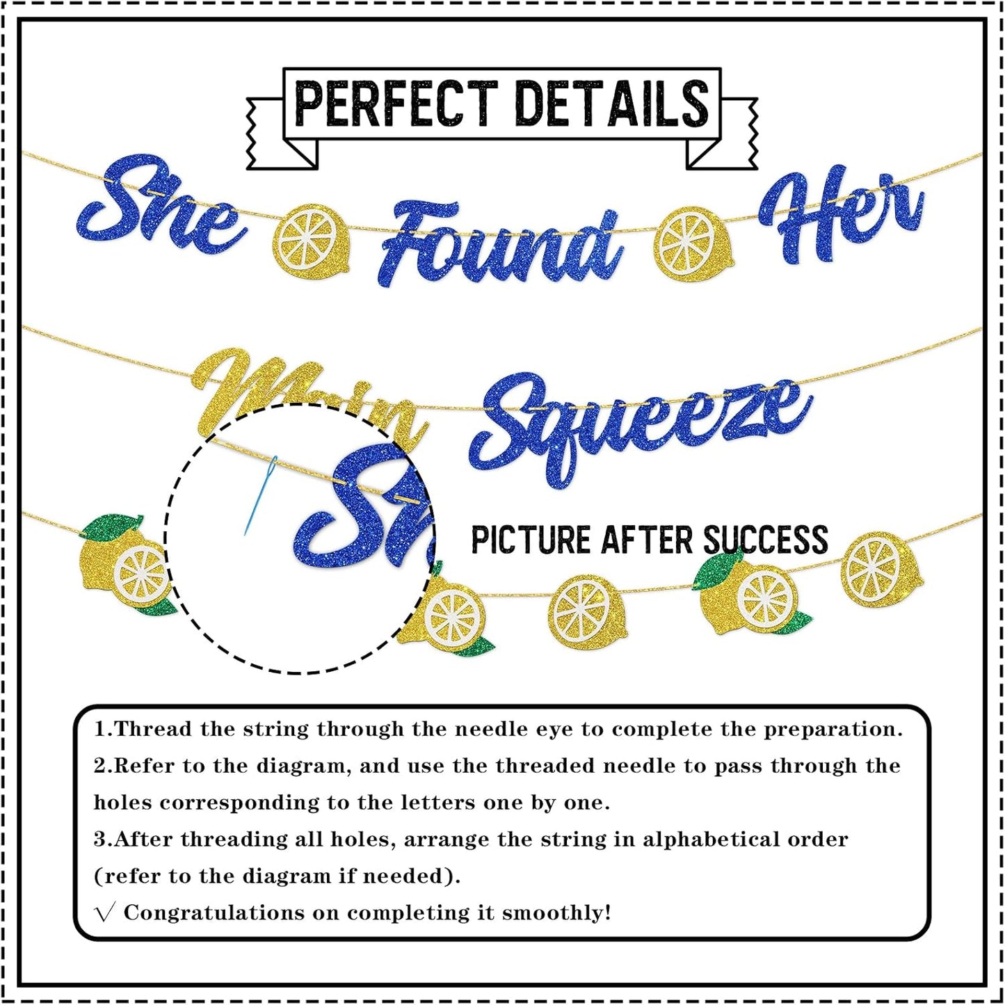 DUOMIMI She Found Her Main Squeeze Banner Lemon Theme Bridal Shower Bride to Be Wedding Engagement Bachelorette Party Supplies Gold Blue Glitter