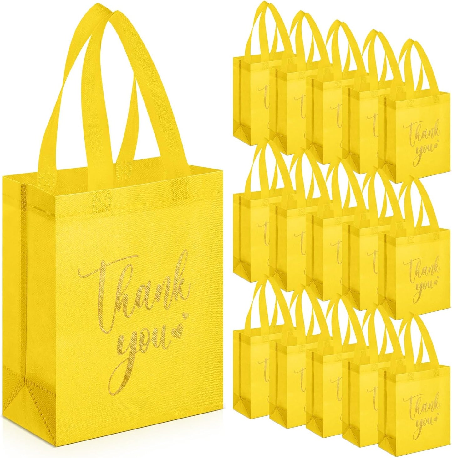 30 Pcs Thank You Gift Bags with Handles, Reusable Non Woven Foldable Goodie Bags Bulk for Back to School Appreciation Wedding Bridesmaid Favors(10 x 8 x 4 Inch,Yellow)