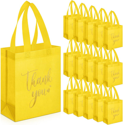 30 Pcs Thank You Gift Bags with Handles, Reusable Non Woven Foldable Goodie Bags Bulk for Back to School Appreciation Wedding Bridesmaid Favors(10 x 8 x 4 Inch,Yellow)