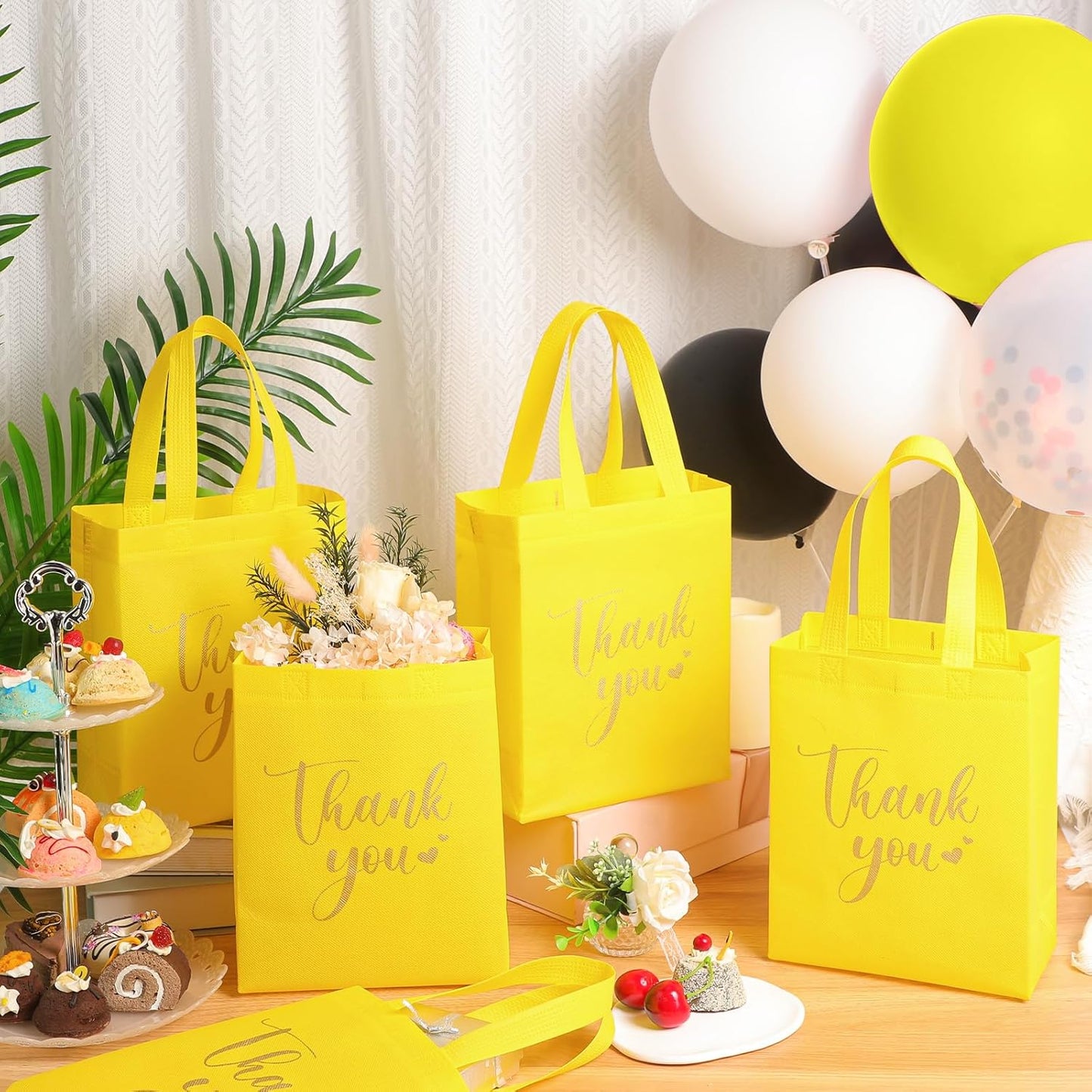 30 Pcs Thank You Gift Bags with Handles, Reusable Non Woven Foldable Goodie Bags Bulk for Back to School Appreciation Wedding Bridesmaid Favors(10 x 8 x 4 Inch,Yellow)