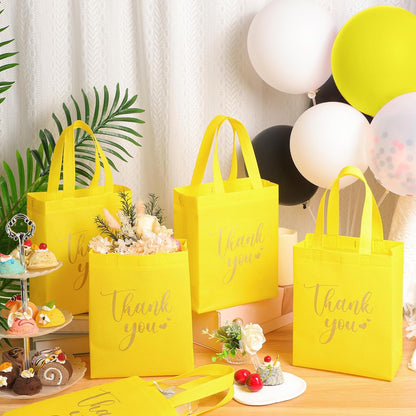 30 Pcs Thank You Gift Bags with Handles, Reusable Non Woven Foldable Goodie Bags Bulk for Back to School Appreciation Wedding Bridesmaid Favors(10 x 8 x 4 Inch,Yellow)