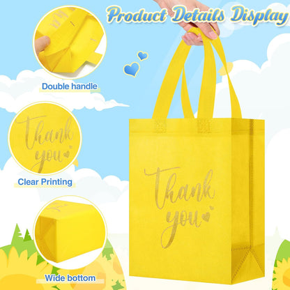 30 Pcs Thank You Gift Bags with Handles, Reusable Non Woven Foldable Goodie Bags Bulk for Back to School Appreciation Wedding Bridesmaid Favors(10 x 8 x 4 Inch,Yellow)