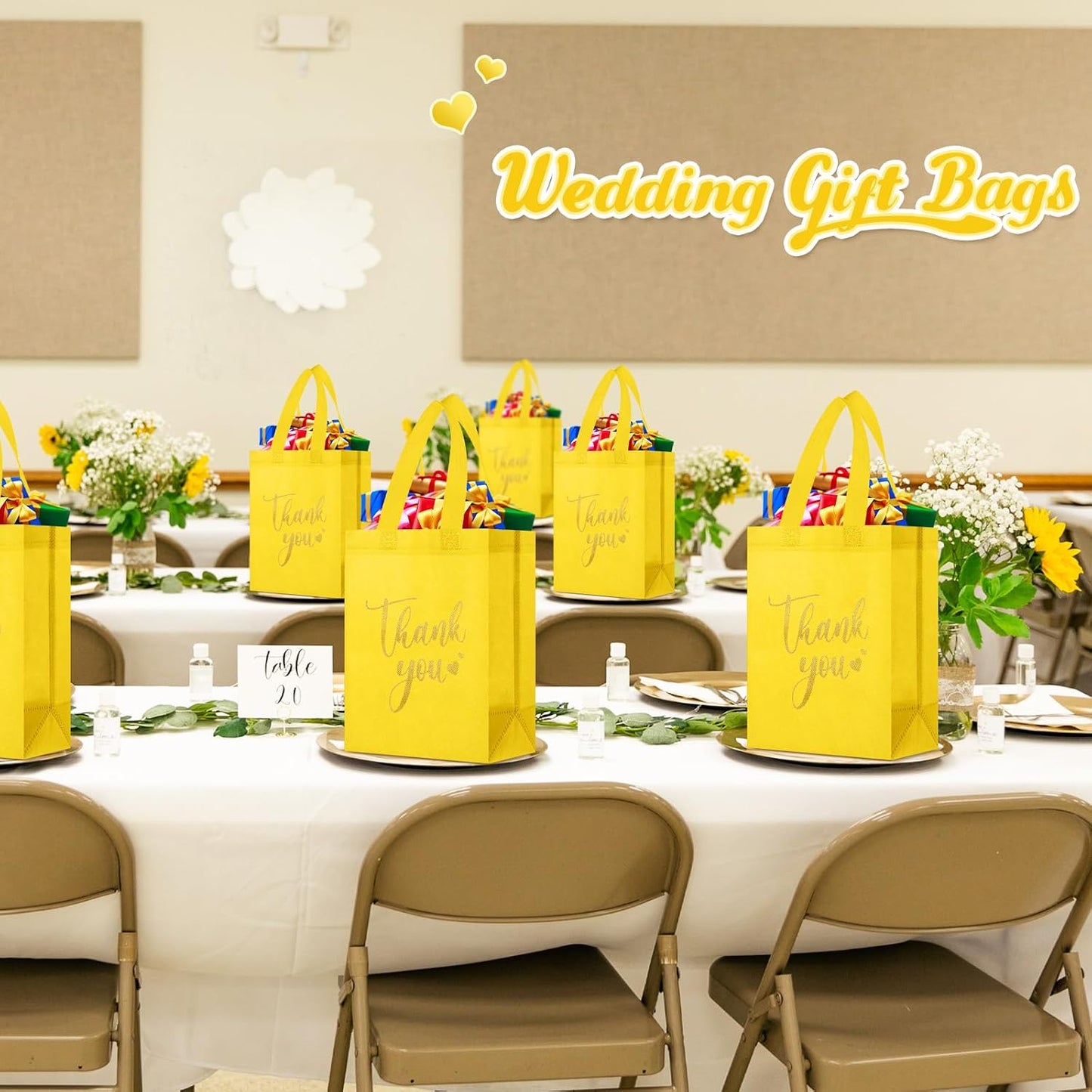 30 Pcs Thank You Gift Bags with Handles, Reusable Non Woven Foldable Goodie Bags Bulk for Back to School Appreciation Wedding Bridesmaid Favors(10 x 8 x 4 Inch,Yellow)