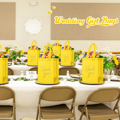 30 Pcs Thank You Gift Bags with Handles, Reusable Non Woven Foldable Goodie Bags Bulk for Back to School Appreciation Wedding Bridesmaid Favors(10 x 8 x 4 Inch,Yellow)