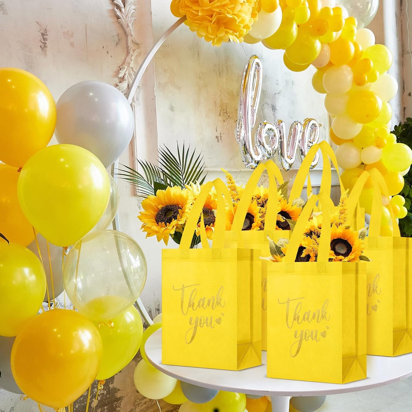 30 Pcs Thank You Gift Bags with Handles, Reusable Non Woven Foldable Goodie Bags Bulk for Back to School Appreciation Wedding Bridesmaid Favors(10 x 8 x 4 Inch,Yellow)