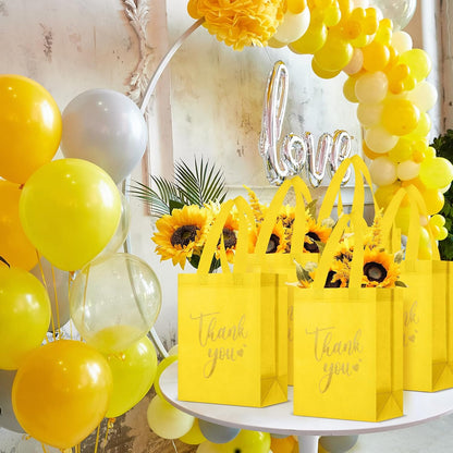 30 Pcs Thank You Gift Bags with Handles, Reusable Non Woven Foldable Goodie Bags Bulk for Back to School Appreciation Wedding Bridesmaid Favors(10 x 8 x 4 Inch,Yellow)