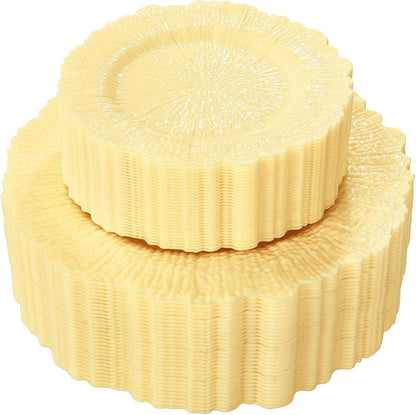 SUT 60PCS Light Yellow Plastic Plates, Disposable Plates, Include 10 inch Yellow Dinner Plates And 7 inch Dessert plates, plates Disposable Heavy Duty for Party/Picnic