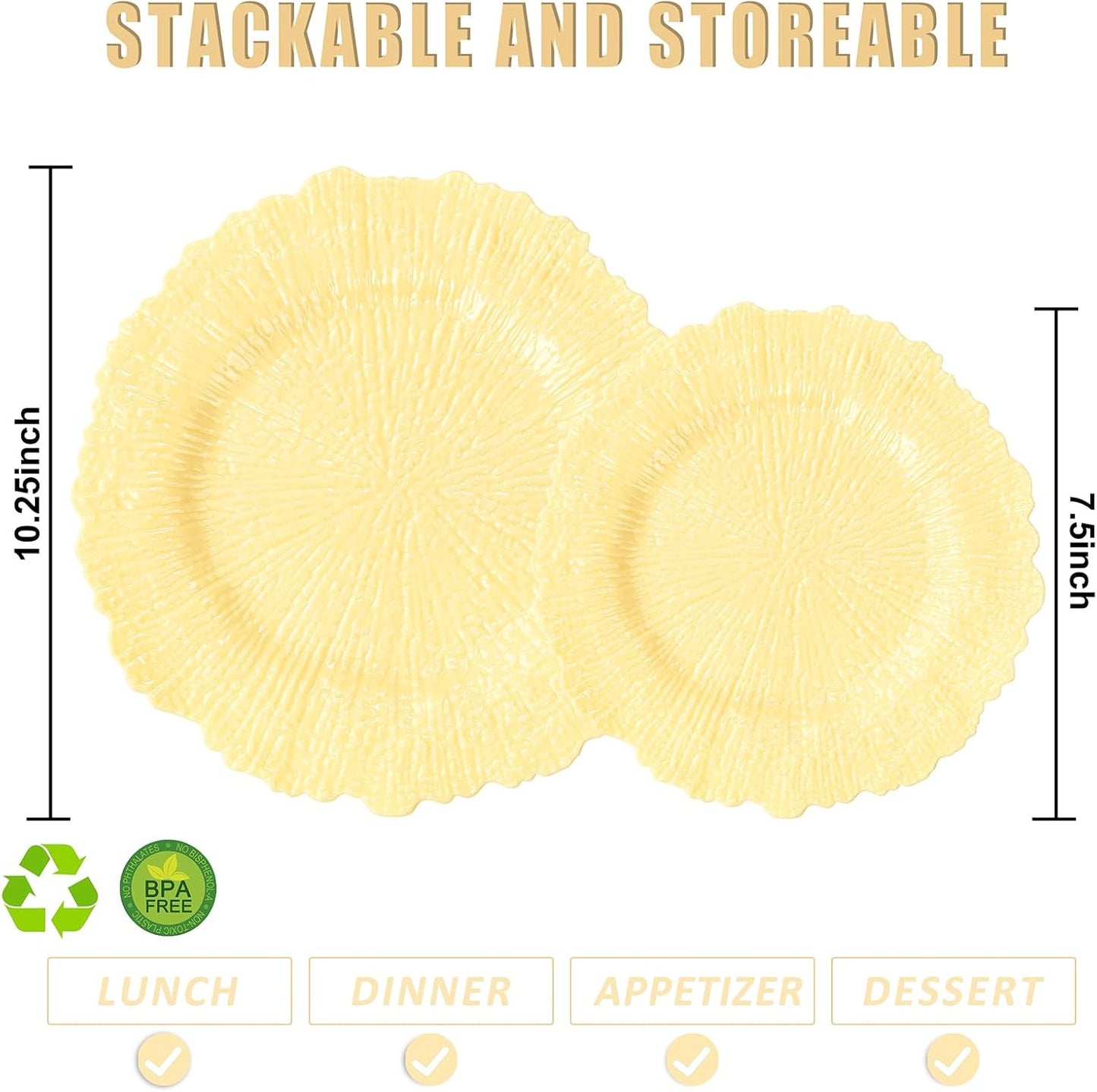 SUT 60PCS Light Yellow Plastic Plates, Disposable Plates, Include 10 inch Yellow Dinner Plates And 7 inch Dessert plates, plates Disposable Heavy Duty for Party/Picnic