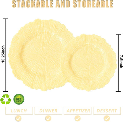 SUT 60PCS Light Yellow Plastic Plates, Disposable Plates, Include 10 inch Yellow Dinner Plates And 7 inch Dessert plates, plates Disposable Heavy Duty for Party/Picnic