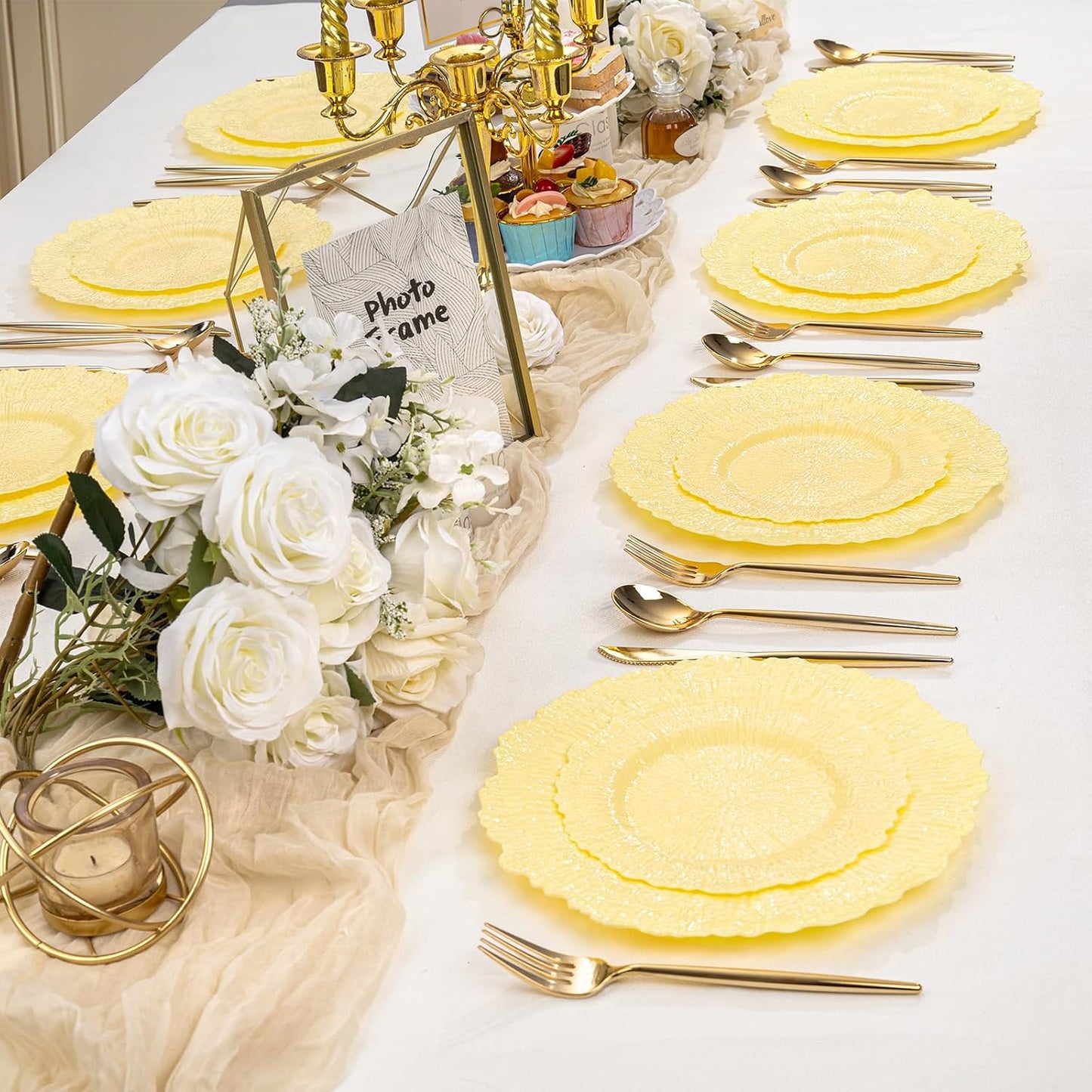 SUT 60PCS Light Yellow Plastic Plates, Disposable Plates, Include 10 inch Yellow Dinner Plates And 7 inch Dessert plates, plates Disposable Heavy Duty for Party/Picnic