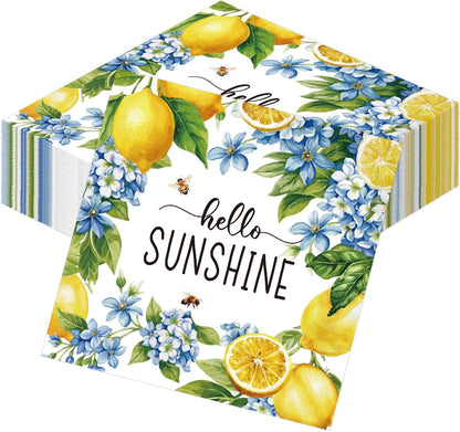 Lemon Paper Napkins Party Decoration, 50PCS Lemon Hello Sunshine Disposable Paper Napkins Decoration, Yellow Citrus Fruit Napkins Decor for Birthday Bridal Baby Shower Supplies