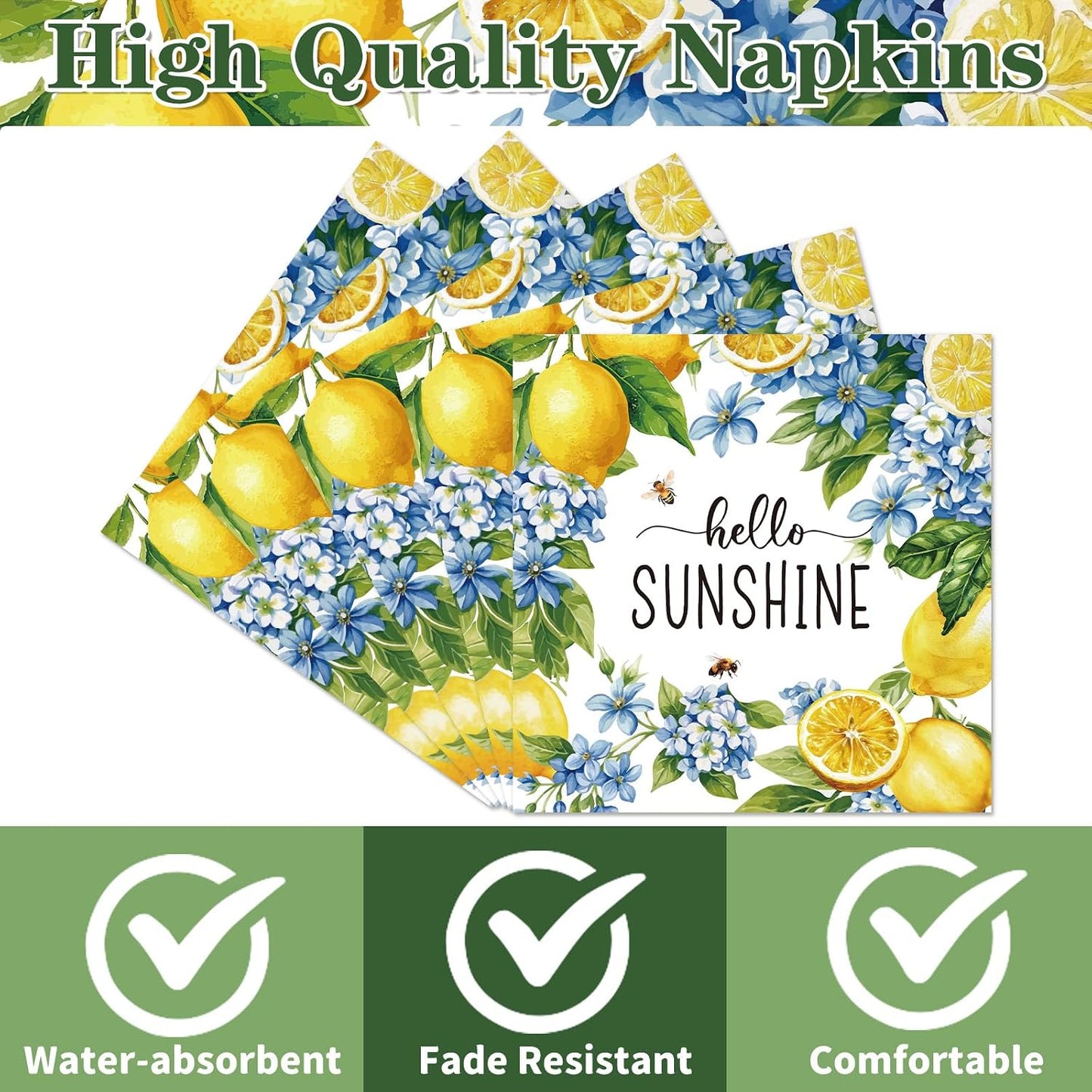 Lemon Paper Napkins Party Decoration, 50PCS Lemon Hello Sunshine Disposable Paper Napkins Decoration, Yellow Citrus Fruit Napkins Decor for Birthday Bridal Baby Shower Supplies