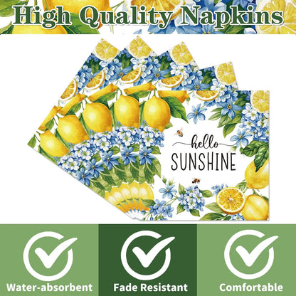 Lemon Paper Napkins Party Decoration, 50PCS Lemon Hello Sunshine Disposable Paper Napkins Decoration, Yellow Citrus Fruit Napkins Decor for Birthday Bridal Baby Shower Supplies
