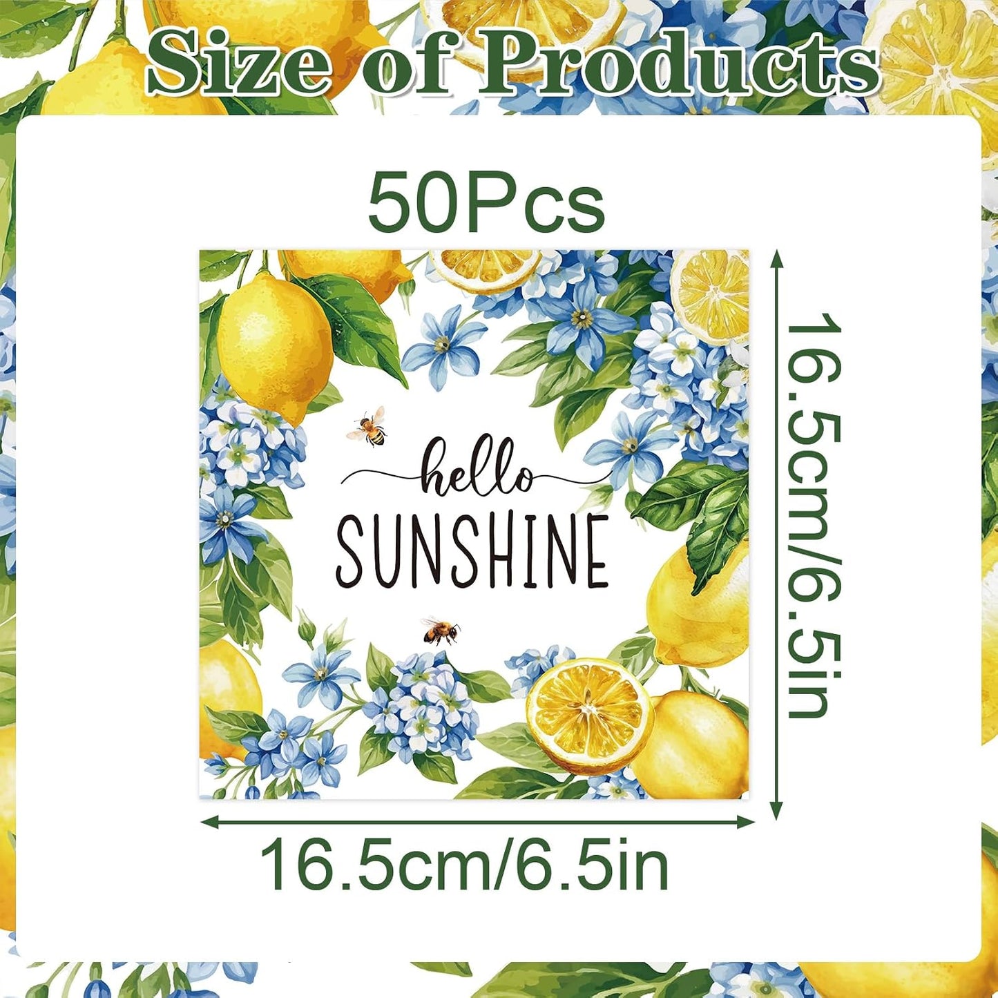 Lemon Paper Napkins Party Decoration, 50PCS Lemon Hello Sunshine Disposable Paper Napkins Decoration, Yellow Citrus Fruit Napkins Decor for Birthday Bridal Baby Shower Supplies