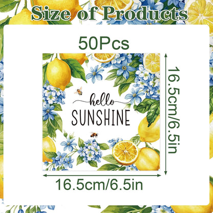 Lemon Paper Napkins Party Decoration, 50PCS Lemon Hello Sunshine Disposable Paper Napkins Decoration, Yellow Citrus Fruit Napkins Decor for Birthday Bridal Baby Shower Supplies