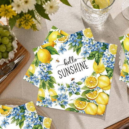 Lemon Paper Napkins Party Decoration, 50PCS Lemon Hello Sunshine Disposable Paper Napkins Decoration, Yellow Citrus Fruit Napkins Decor for Birthday Bridal Baby Shower Supplies
