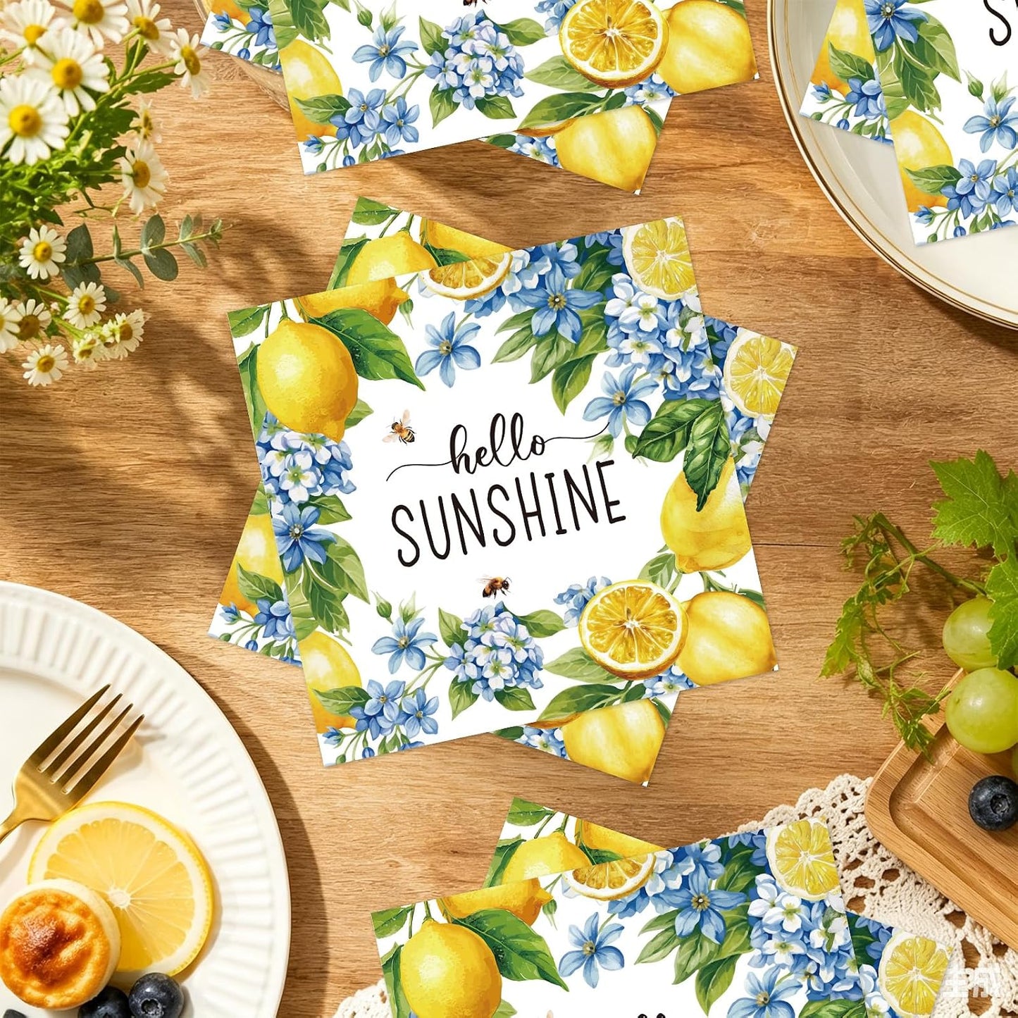 Lemon Paper Napkins Party Decoration, 50PCS Lemon Hello Sunshine Disposable Paper Napkins Decoration, Yellow Citrus Fruit Napkins Decor for Birthday Bridal Baby Shower Supplies
