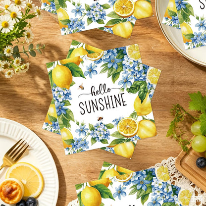 Lemon Paper Napkins Party Decoration, 50PCS Lemon Hello Sunshine Disposable Paper Napkins Decoration, Yellow Citrus Fruit Napkins Decor for Birthday Bridal Baby Shower Supplies