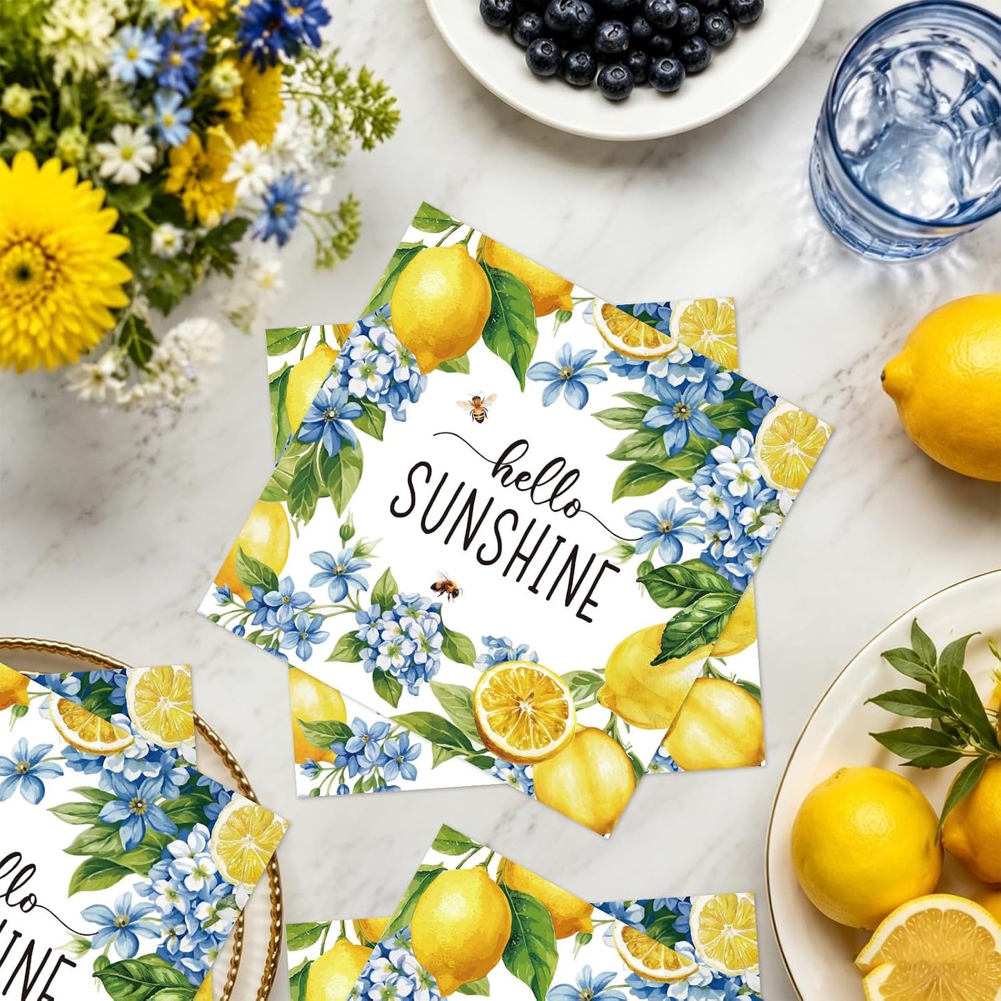 Lemon Paper Napkins Party Decoration, 50PCS Lemon Hello Sunshine Disposable Paper Napkins Decoration, Yellow Citrus Fruit Napkins Decor for Birthday Bridal Baby Shower Supplies