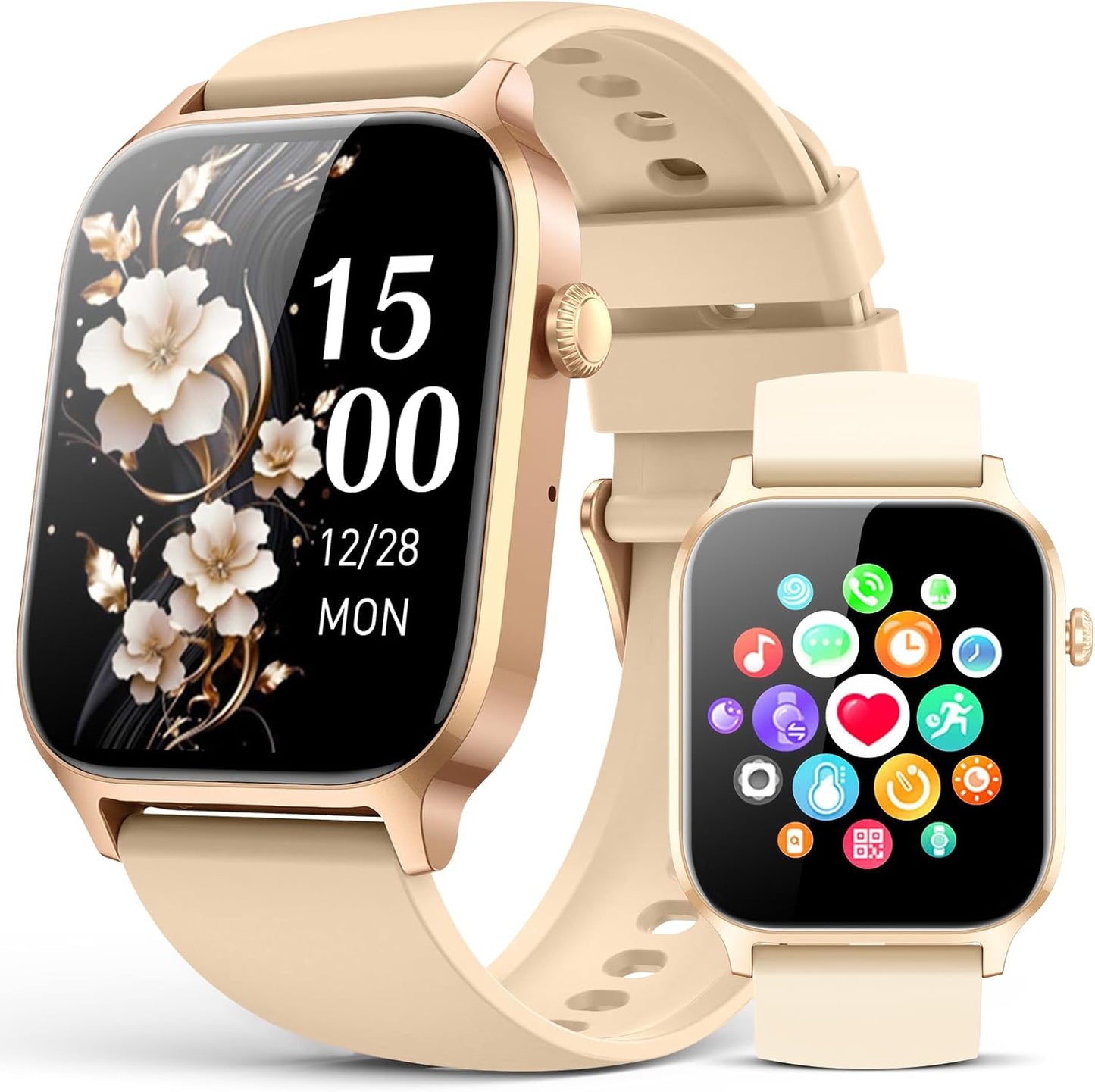 Smart Watches for Women Men, Fitness Tracker Watch with 110 Sports Modes, Step Counter/Sleep Monitor/Pedometer, IP68 Waterproof, Bluetooth Call & Music Control Smartwatch for iPhone/Android,Gold