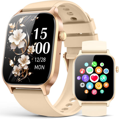 Smart Watches for Women Men, Fitness Tracker Watch with 110 Sports Modes, Step Counter/Sleep Monitor/Pedometer, IP68 Waterproof, Bluetooth Call & Music Control Smartwatch for iPhone/Android,Gold