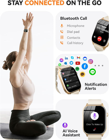 Smart Watches for Women Men, Fitness Tracker Watch with 110 Sports Modes, Step Counter/Sleep Monitor/Pedometer, IP68 Waterproof, Bluetooth Call & Music Control Smartwatch for iPhone/Android,Gold