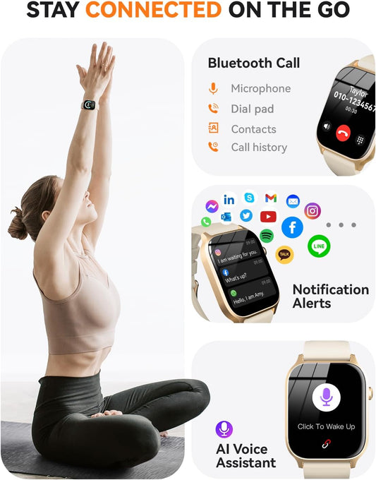Smart Watches for Women Men, Fitness Tracker Watch with 110 Sports Modes, Step Counter/Sleep Monitor/Pedometer, IP68 Waterproof, Bluetooth Call & Music Control Smartwatch for iPhone/Android,Gold