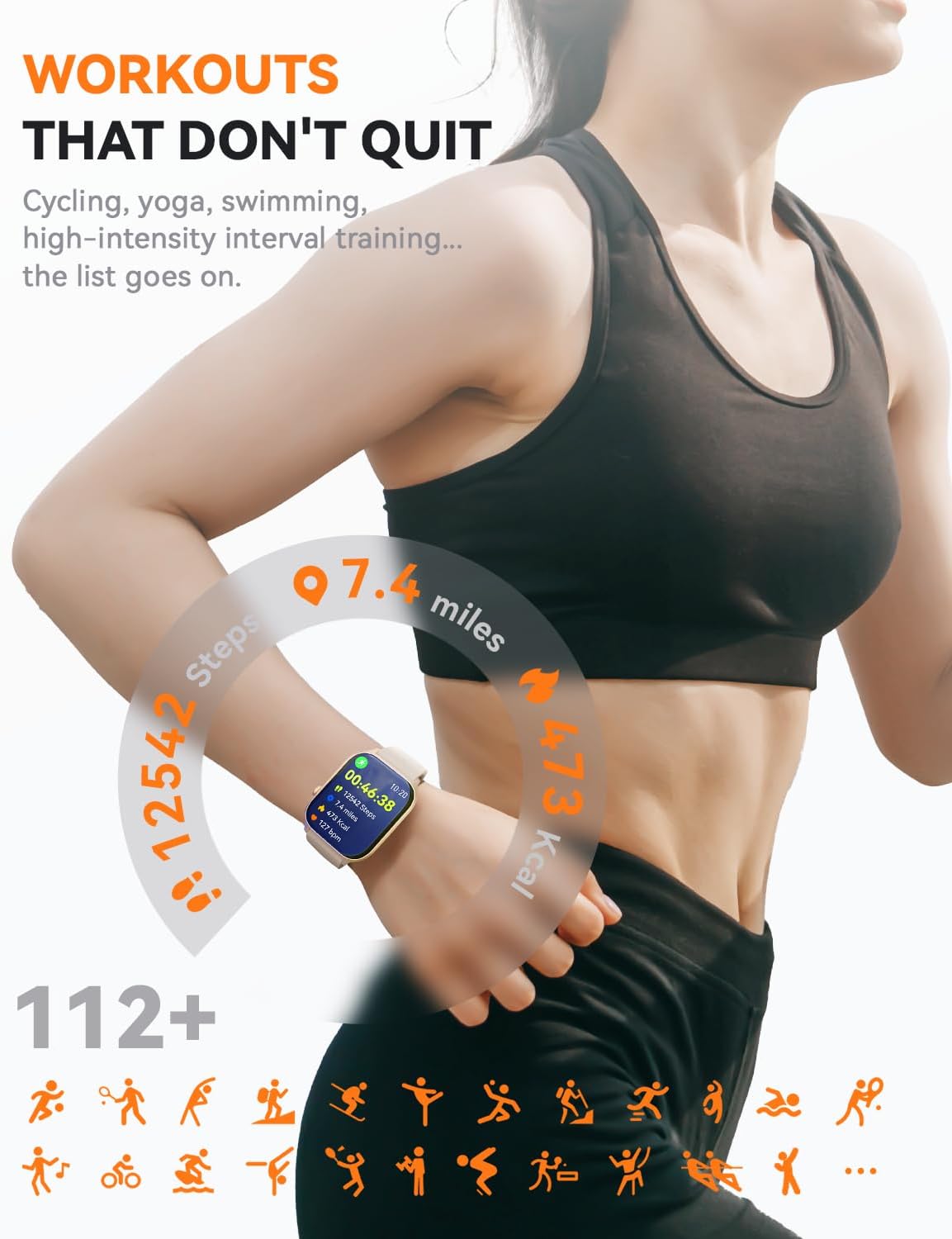 Smart Watches for Women Men, Fitness Tracker Watch with 110 Sports Modes, Step Counter/Sleep Monitor/Pedometer, IP68 Waterproof, Bluetooth Call & Music Control Smartwatch for iPhone/Android,Gold