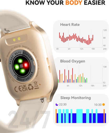 Smart Watches for Women Men, Fitness Tracker Watch with 110 Sports Modes, Step Counter/Sleep Monitor/Pedometer, IP68 Waterproof, Bluetooth Call & Music Control Smartwatch for iPhone/Android,Gold